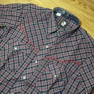 Vtg Karman Western Pearl Snap Shirt Men Sz M 15 Red Plaid Cowboy Rodeo Ranch